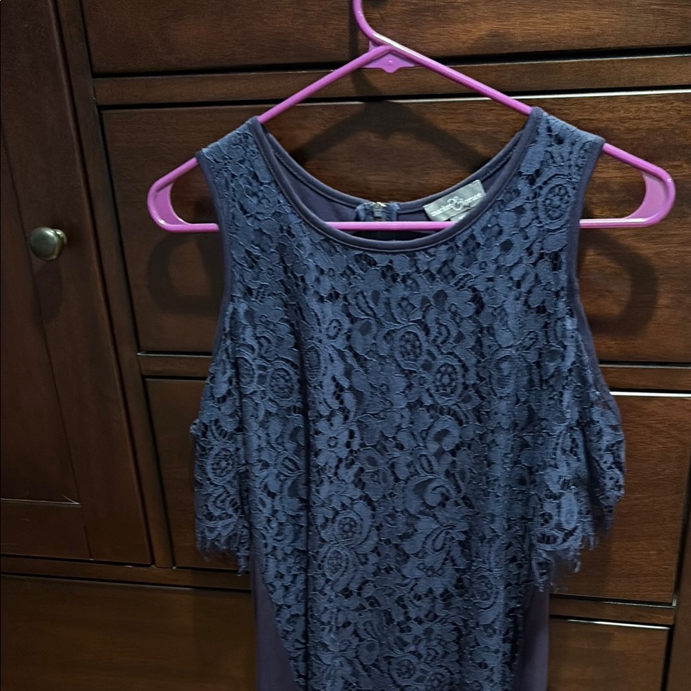 Market & Spruce Blue Ruffled Cut Out Sleeveless Blouse